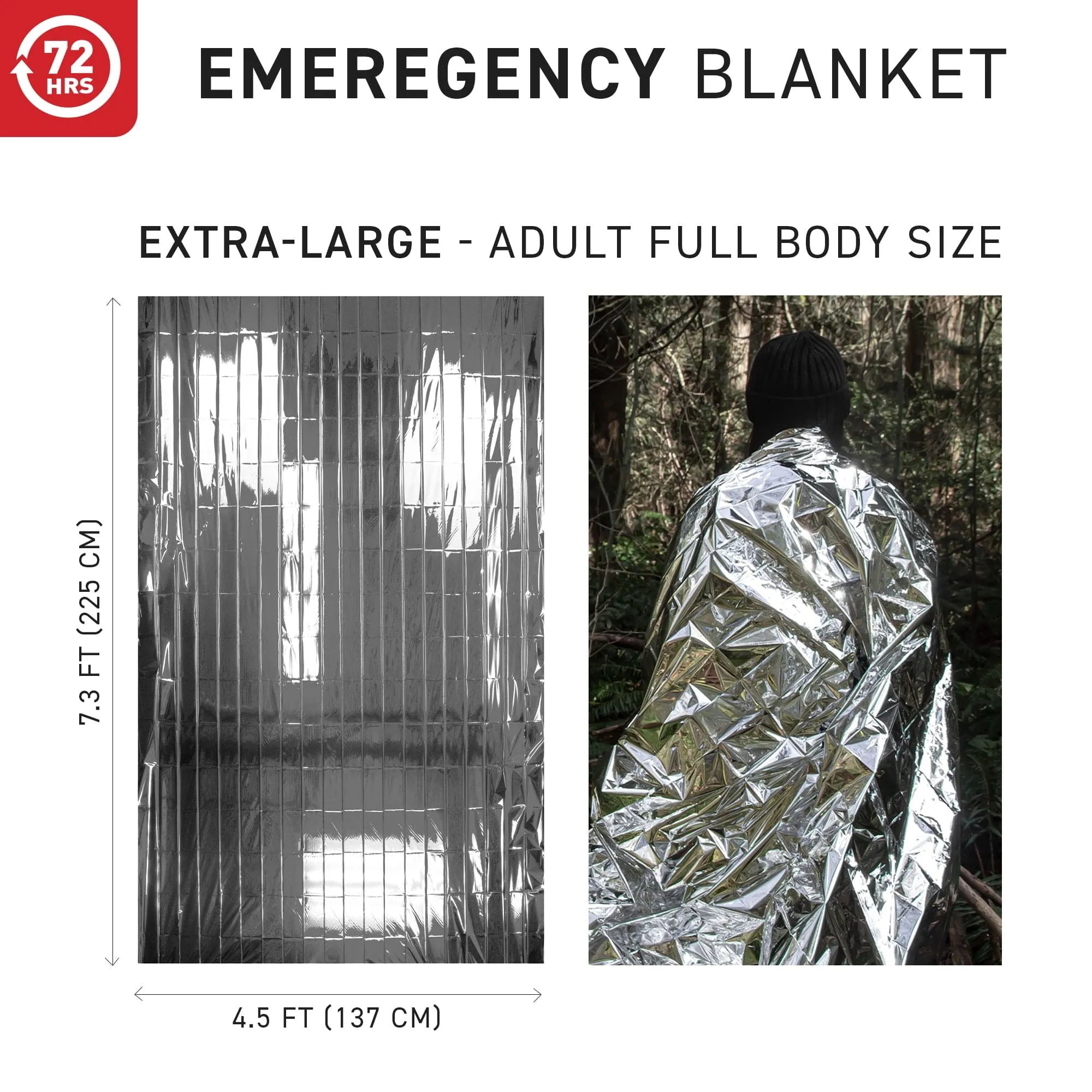 72HRS Extra Large MIL-SPEC Emergency Mylar Thermal Blanket