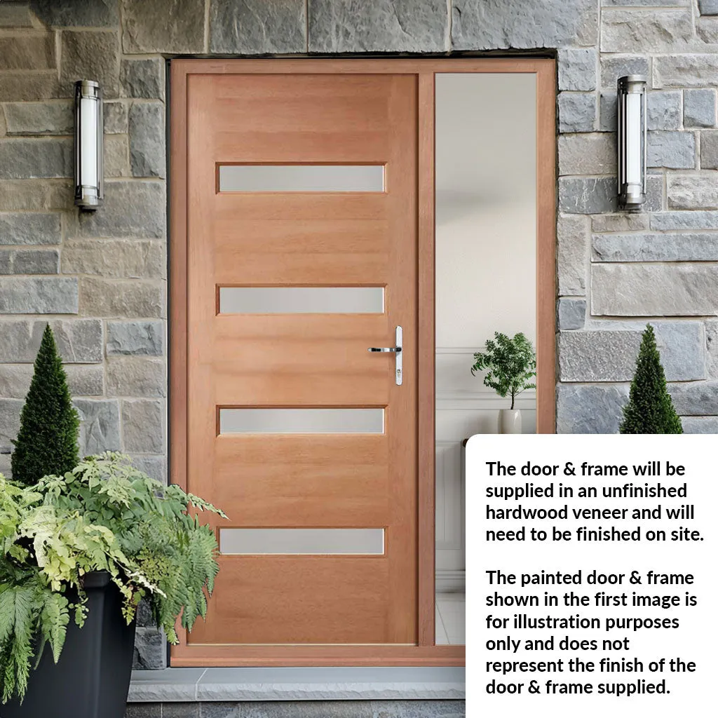 Balham External Hardwood Front Door and Frame Set - Frosted Double Glazing - One Unglazed Side Screen