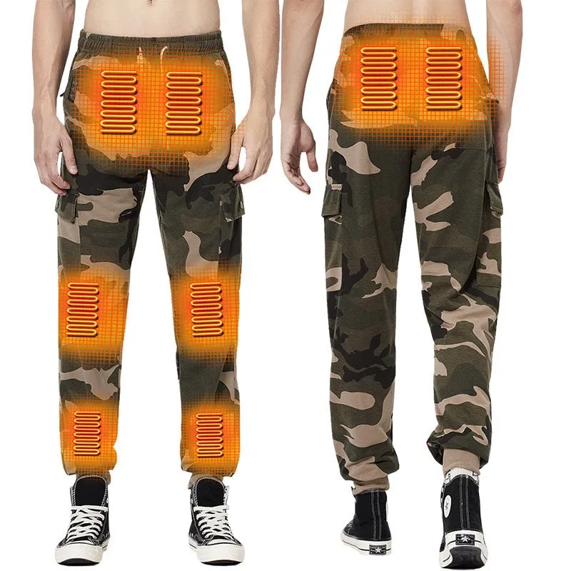 Camouflage Heated Cargo Pants With Portable Charger - Multi-Pocket Outdoor Trousers for Hunting, Fishing