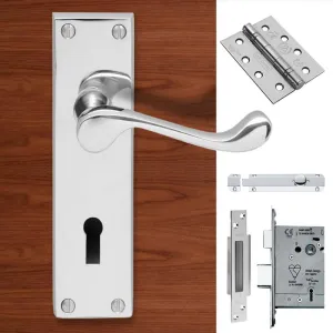 Double Door CBS54 Victorian Scroll Suite Lever Lock Polished Chrome - Combo Handle & Accessory Pack