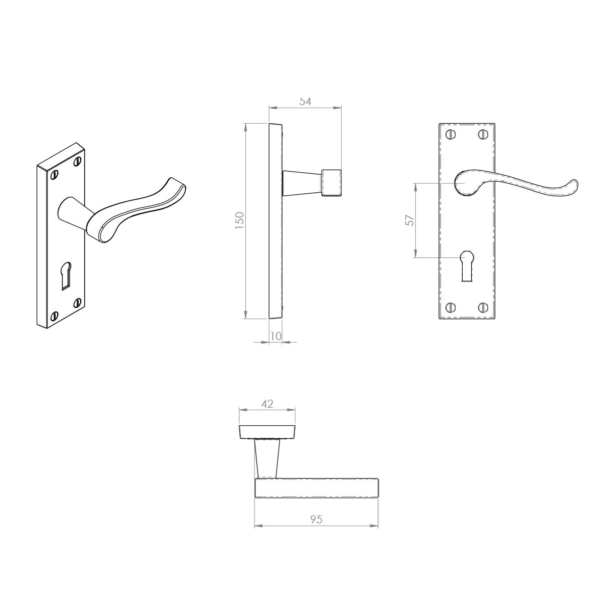 Double Door CBS54 Victorian Scroll Suite Lever Lock Satin Chrome - Combo Handle & Accessory Pack