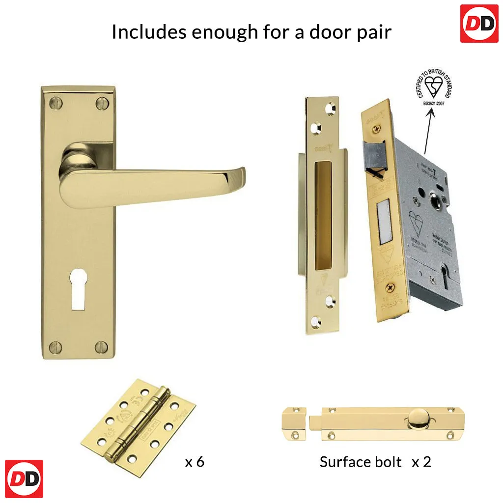 Double Door CBV30 Victorian Suite Lever Lock Brass - Combo Handle & Accessory Pack