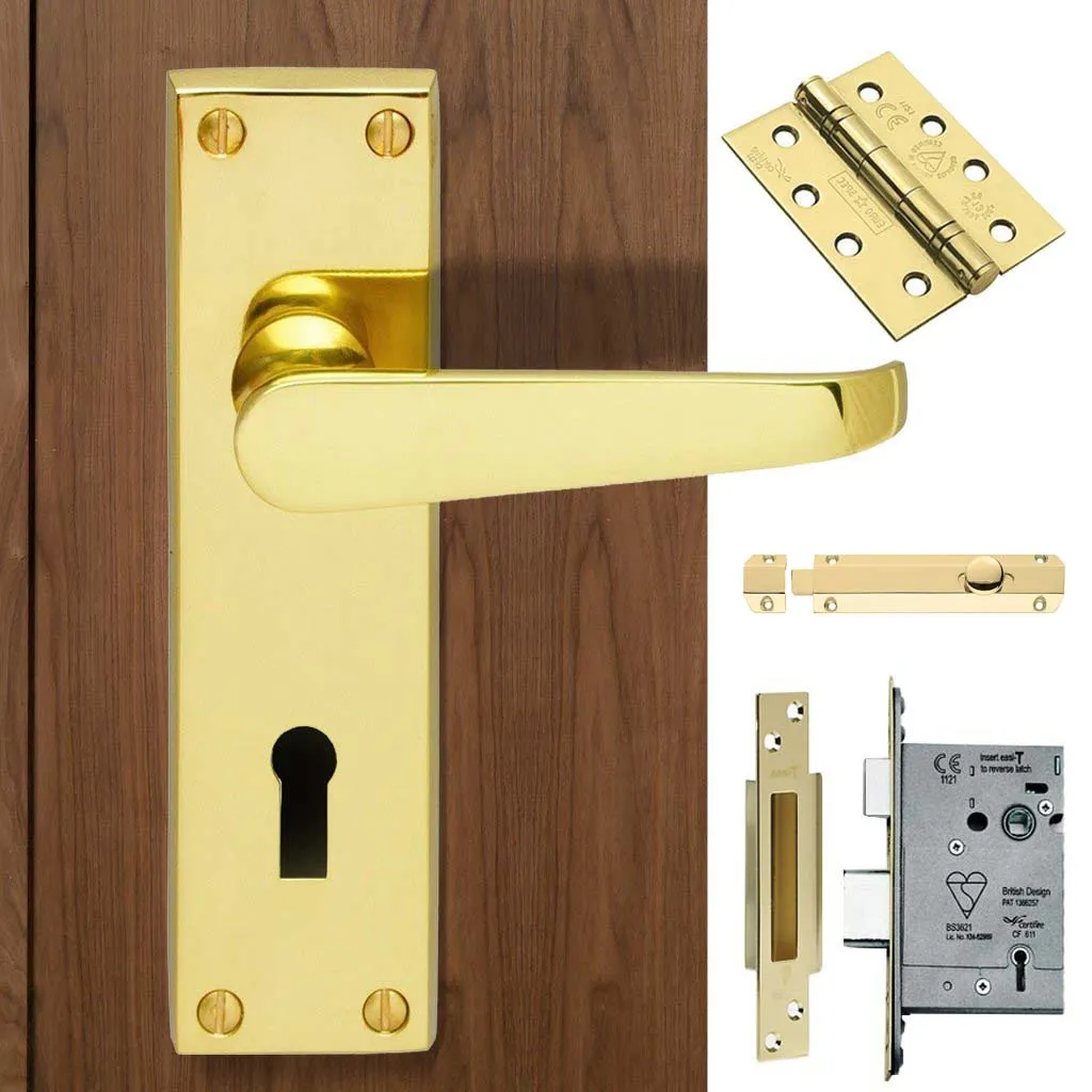 Double Door CBV30 Victorian Suite Lever Lock Brass - Combo Handle & Accessory Pack