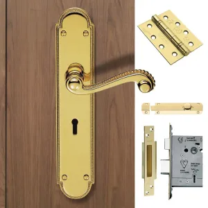 Double Door DL271 Chesham Lever Lock Handles Polished Brass - Combo Handle & Accessory Pack