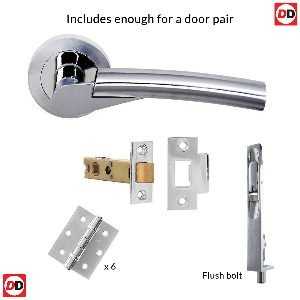 Double Door Pack Florida Status Lever on Round Rose Satin Chrome Polished Chrome Combo Handle & Accessory Pack