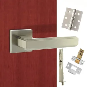 Double Door Pack Forme Alila Designer Lever on Minimal Square Rose Satin Nickel Combo Handle & Accessory Pack