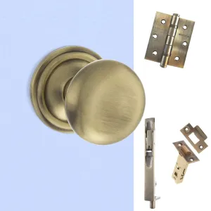 Double Door Pack Harrogate Mushroom Old English Mortice Knob Antique Brass Combo Handle & Accessory Pack