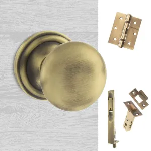 Double Door Pack Harrogate Mushroom Old English Mortice Knob Matt Antique Brass Combo Handle & Accessory Pack