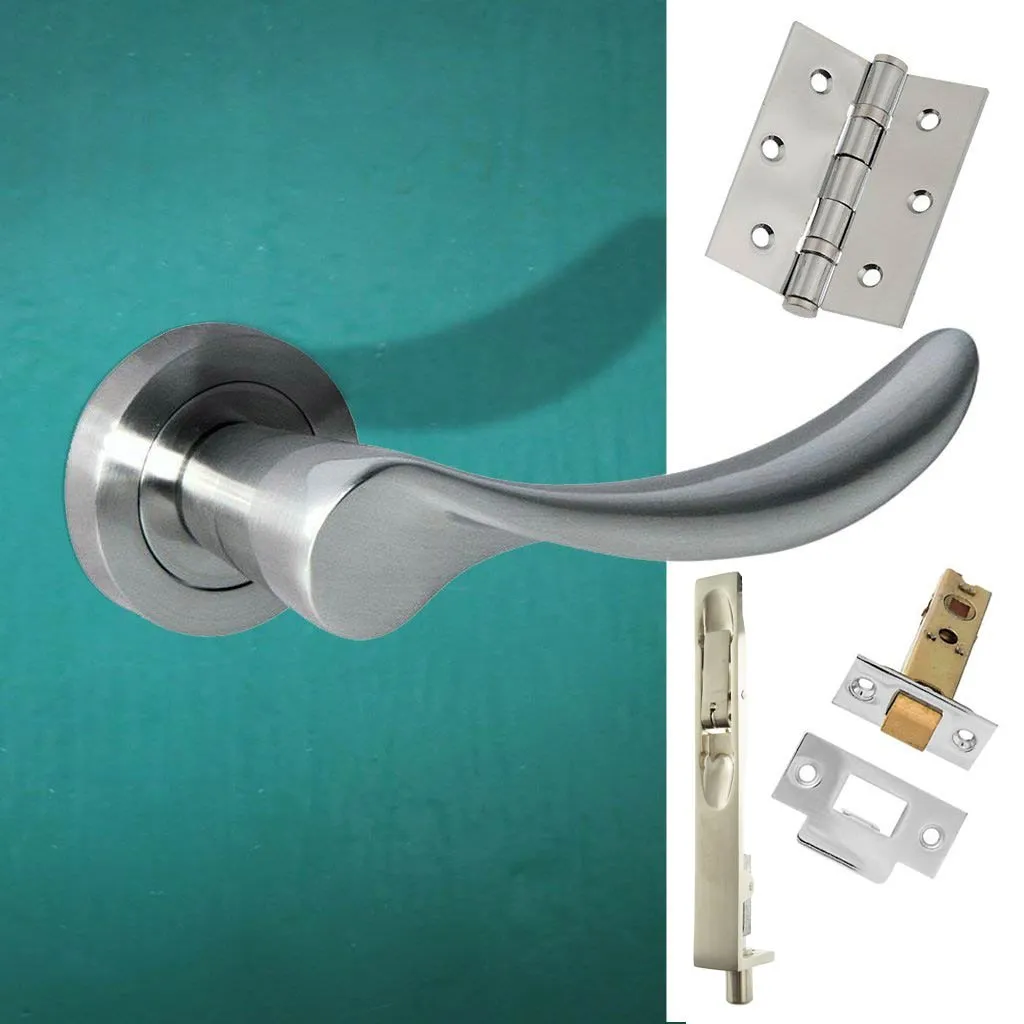 Double Door Pack Malaga Mediterranean Lever on Rose Satin Nickel Combo Handle & Accessory Pack