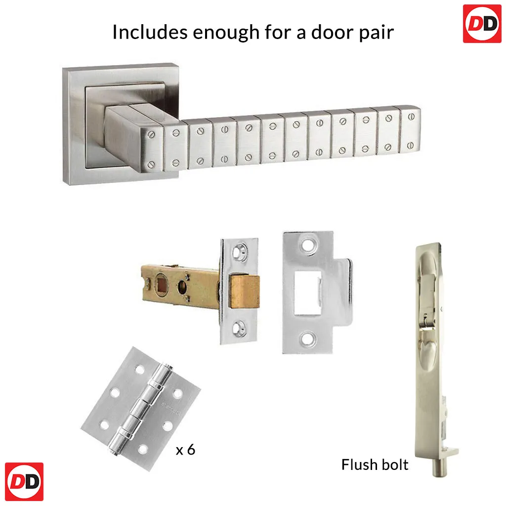 Double Door Pack Senza Pari Bianca Lever on Square Rose Satin Nickel Combo Handle & Accessory Pack