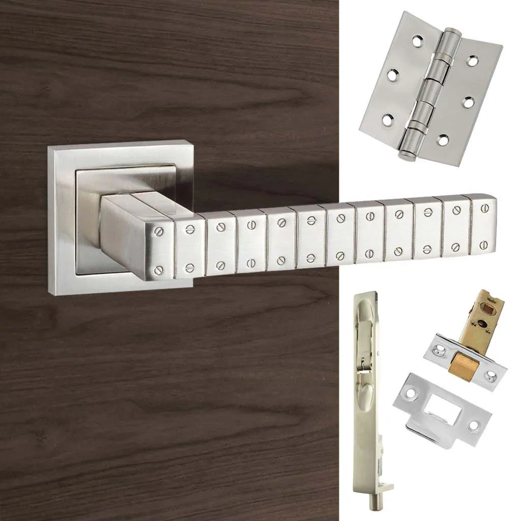 Double Door Pack Senza Pari Bianca Lever on Square Rose Satin Nickel Combo Handle & Accessory Pack