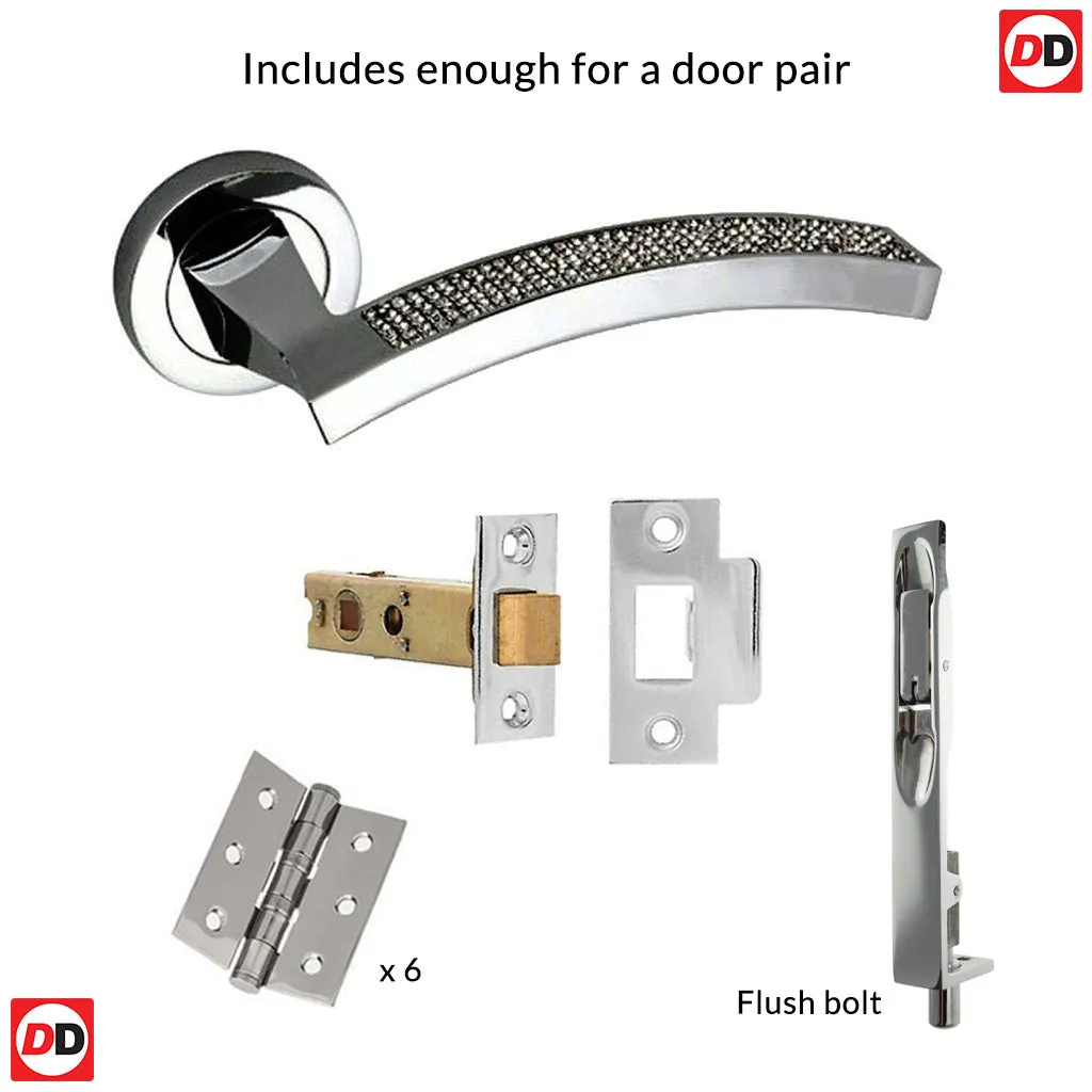 Double Door Pack Senza Pari Crystal Lever on Round Rose CR Polished Chrome Combo Handle & Accessory Pack