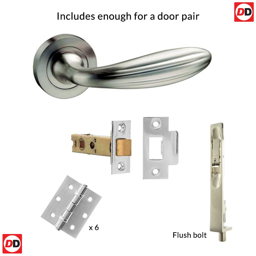 Double Door Pack Terassa Mediterranean Lever on Rose Satin Nickel Combo Handle & Accessory Pack