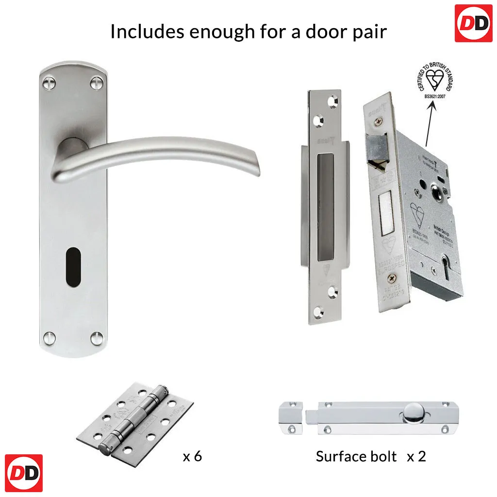 Double Door Serozzetta Tres SZC031SC Lever Lock Satin Chrome - Combo Handle & Accessory Pack