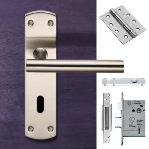 Double Door Steelworx CSLP1164P/SSS T-Bar Lever Lock Satin Stainless Steel - Combo Handle & Accessory Pack