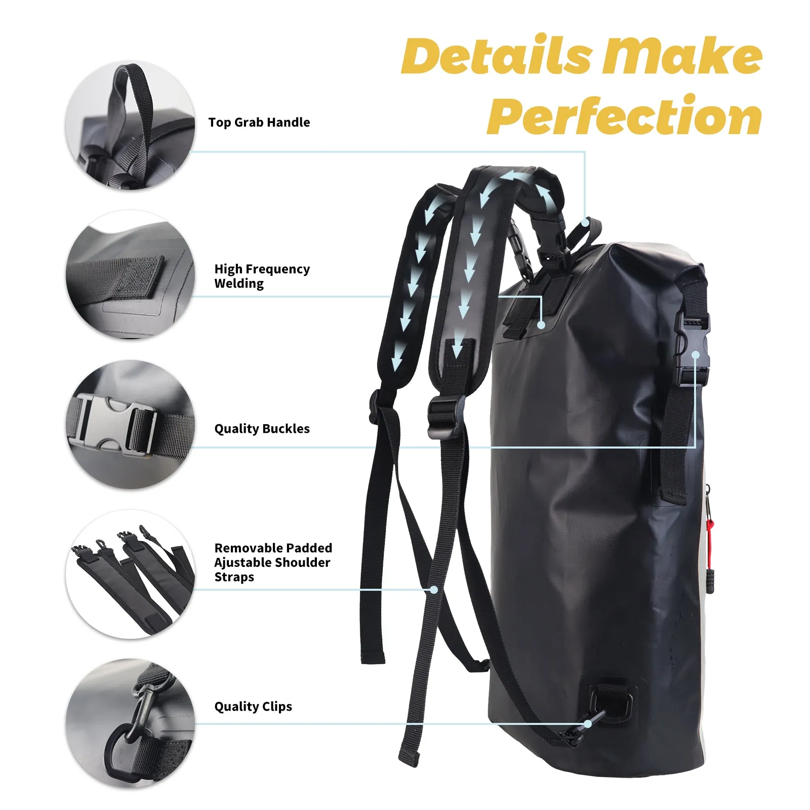 Dry bag Waterproof Backpack With Zipper Pocket 25L White