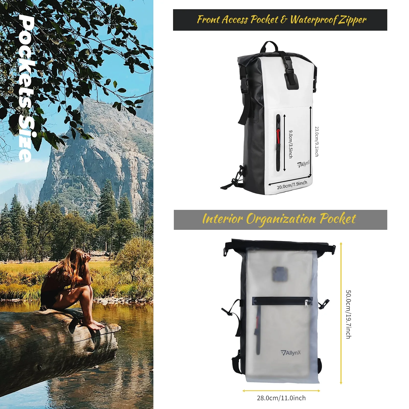 Dry bag Waterproof Backpack With Zipper Pocket 25L White