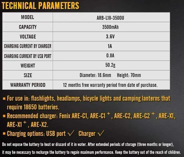 Fenix ARB-L18-3500U USB Rechargeable 18650