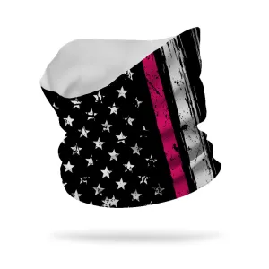 Flag with Breast Cancer Stripe Neck Gaiter Wicking Neck Gaiter 12" Length