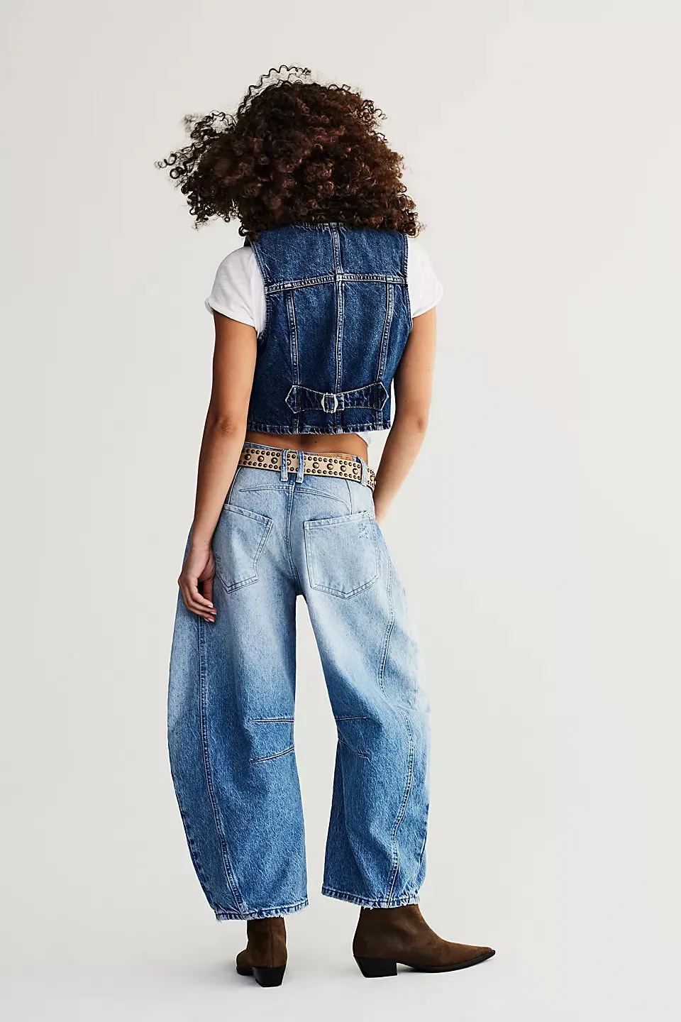 Free People We The Free Good Luck Mid-Rise Barrel Jeans - BARNYARD BLUE