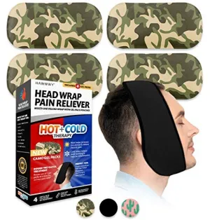 Hawwwy Head Wrap Pain Reliever (1 Wrap, 4 Reusable Hot Cold Gel Packs) Perfect for Wisdom