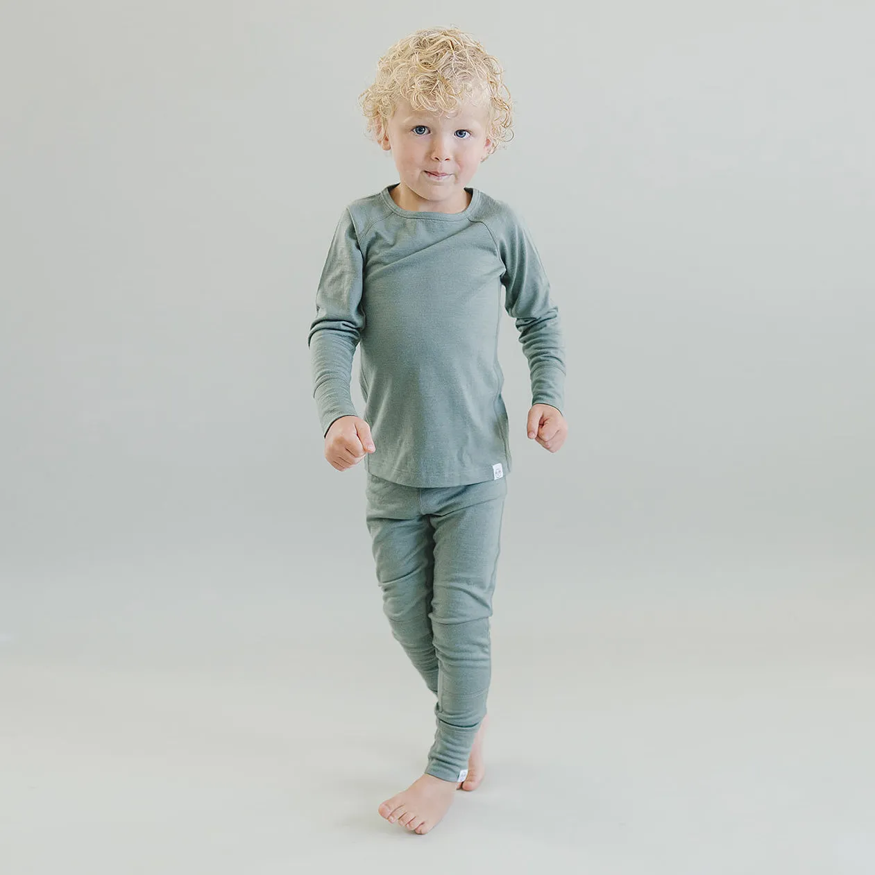 Kids Merino Wool Base Layer, Leggings, Sage