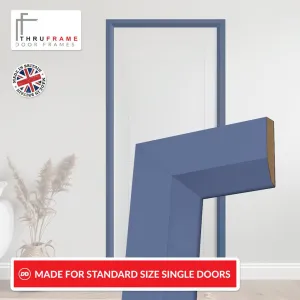 Made to Size Thruframe Interior Heather Blue Primed MDF Door Lining Frame and Modern Architrave Set - Suits Single Doors