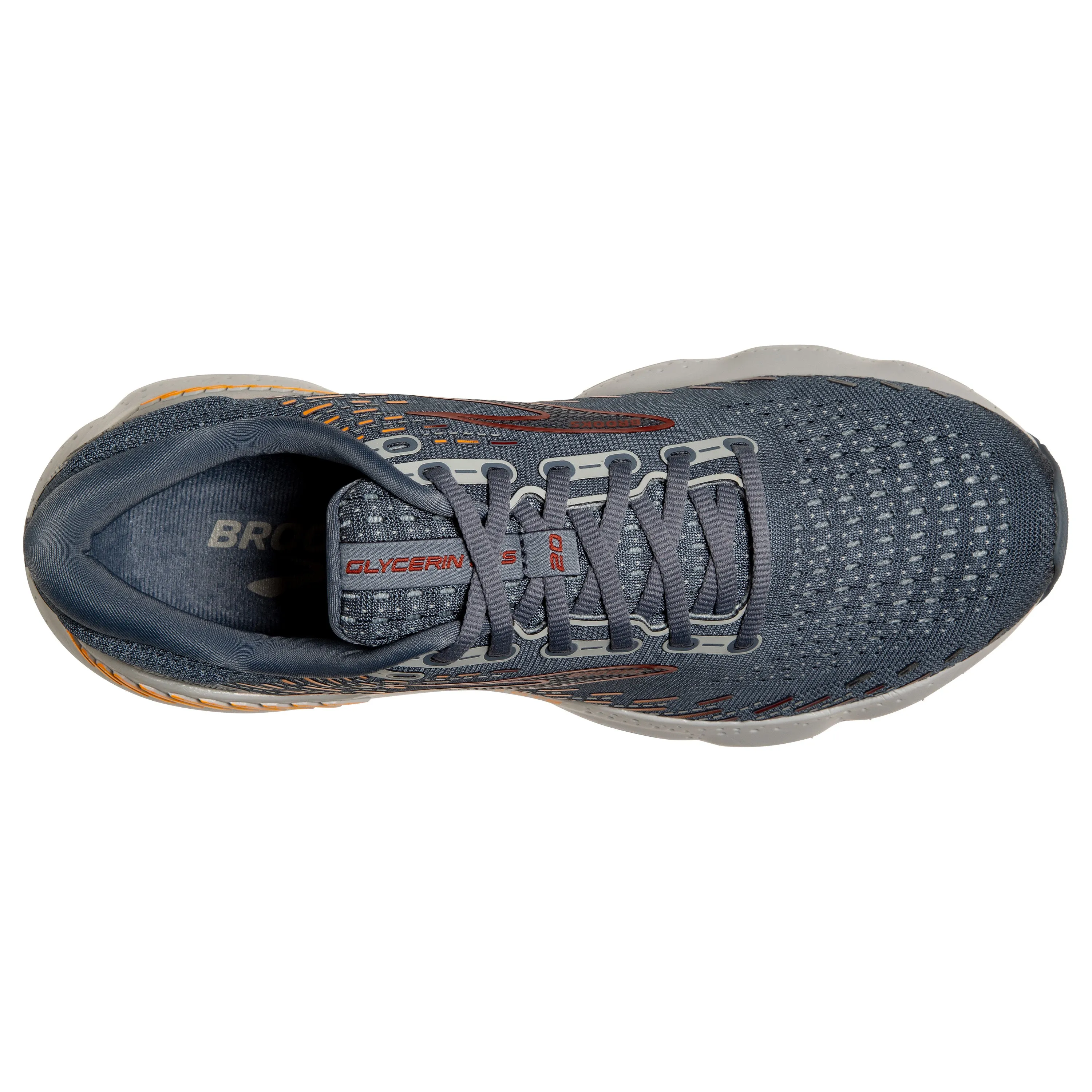 Men's Brooks Glycerin GTS 20 Color: Grey/Chili Oil/Orange