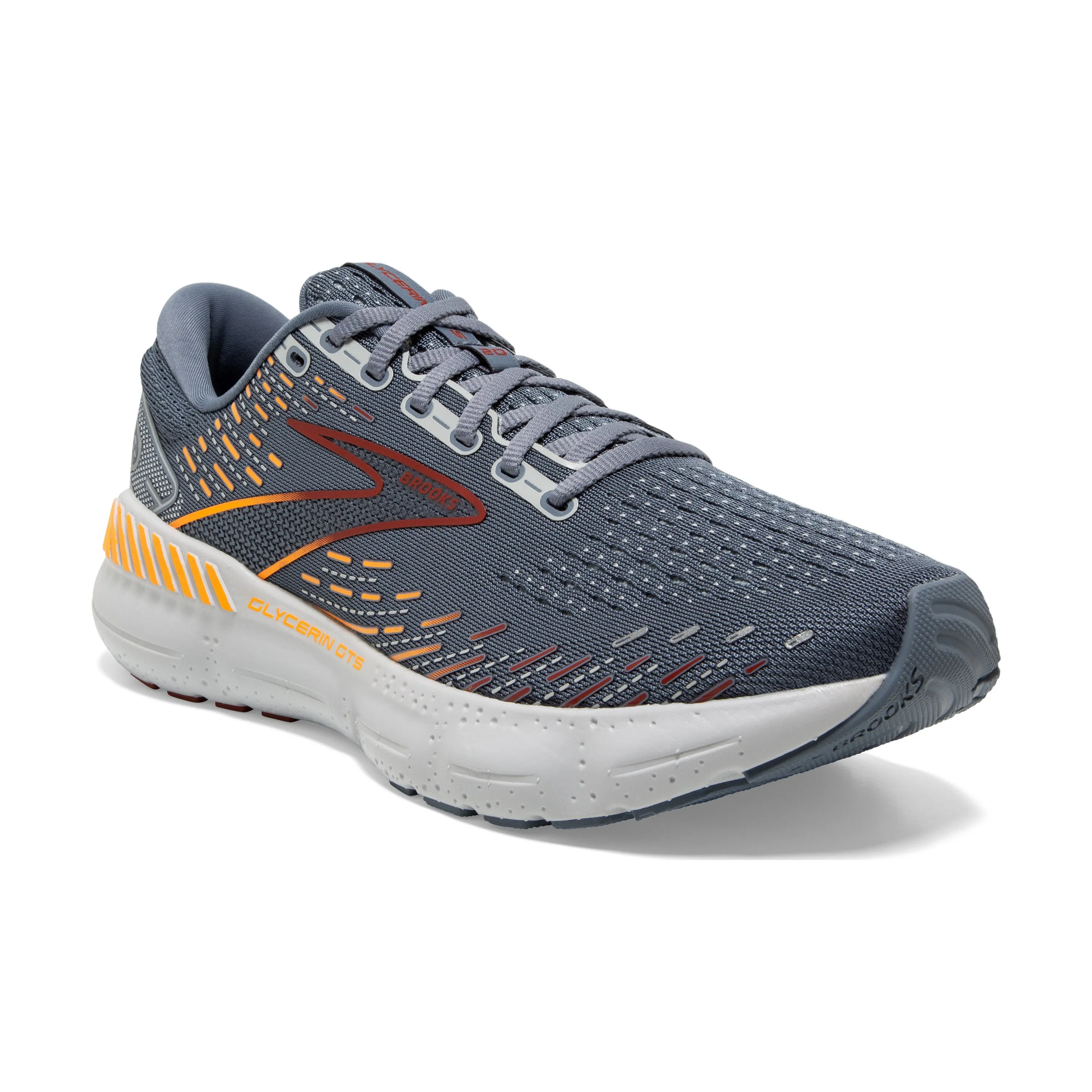 Men's Brooks Glycerin GTS 20 Color: Grey/Chili Oil/Orange