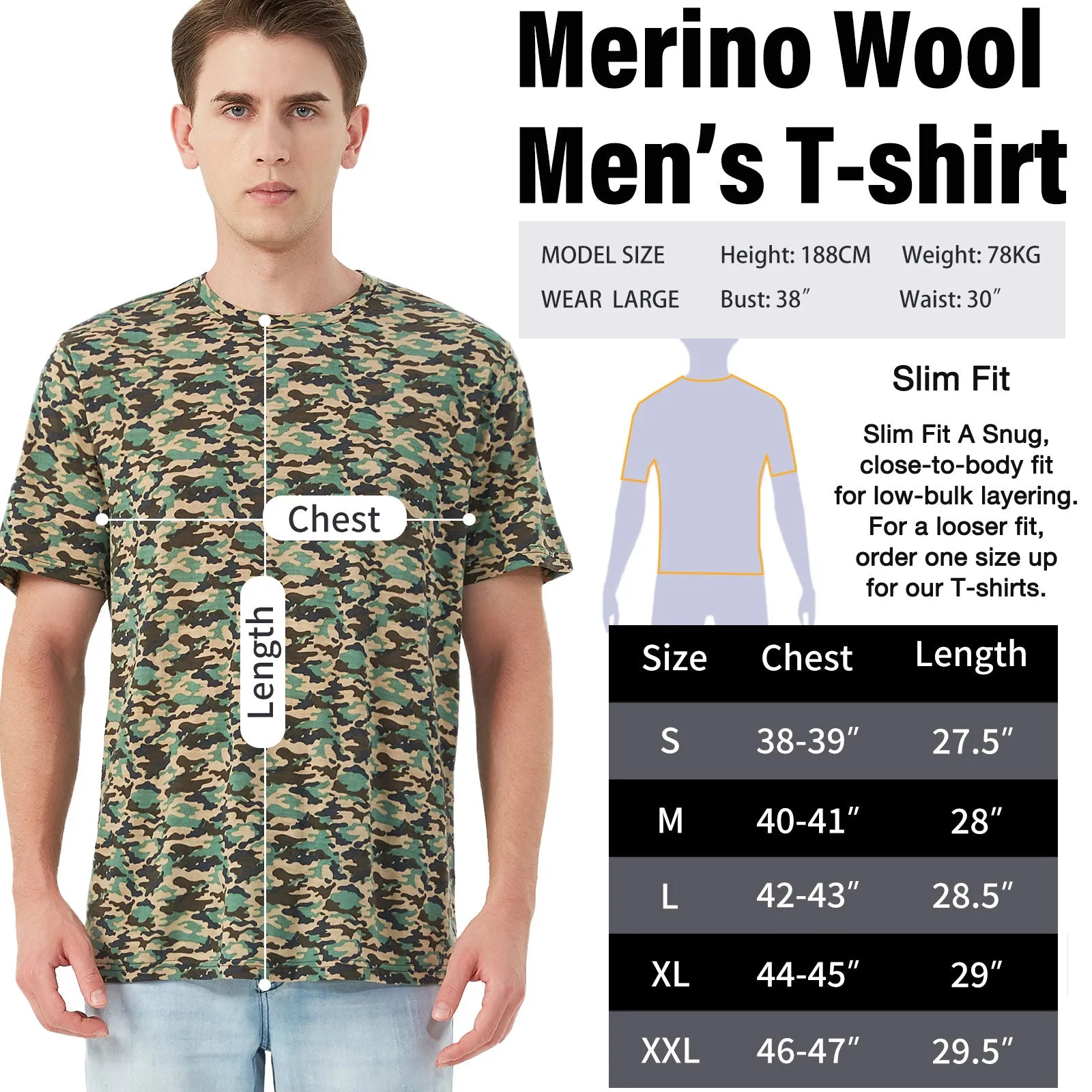 Men's Merino 170g Classic Short Sleeve T-Shirt Camouflage