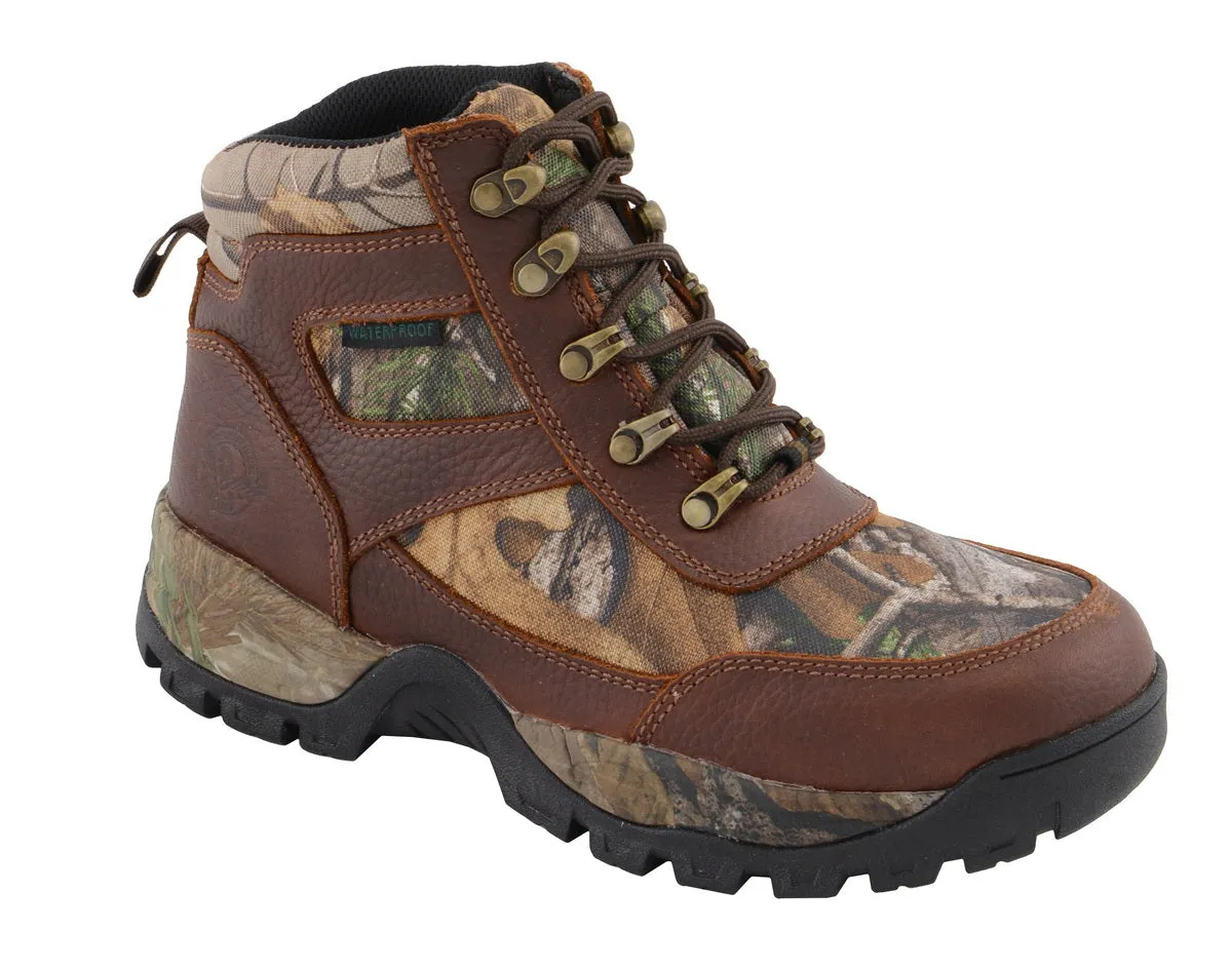 Milwaukee Leather MBM9141 Men's Brown Waterproof Hiking Boots with Mossy Oak Print