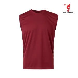 MULTISPORT SLEEVELESS MINI EYELET ROUND NECK PLAIN TEE (MAROON)