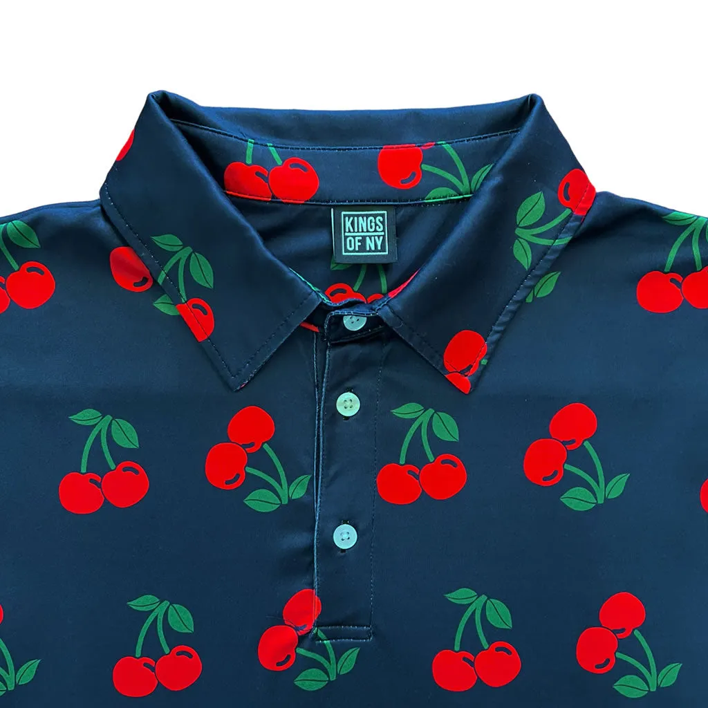 Navy Blue Cherry Fruit Men's Polo Golf Shirt