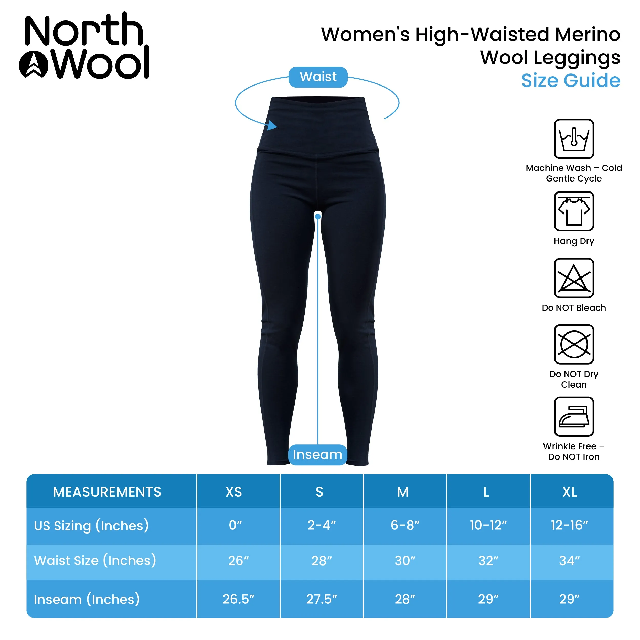 NorthWool Women's Merino Wool Thermal Baselayer Leggings with High Waist - 260 GSM