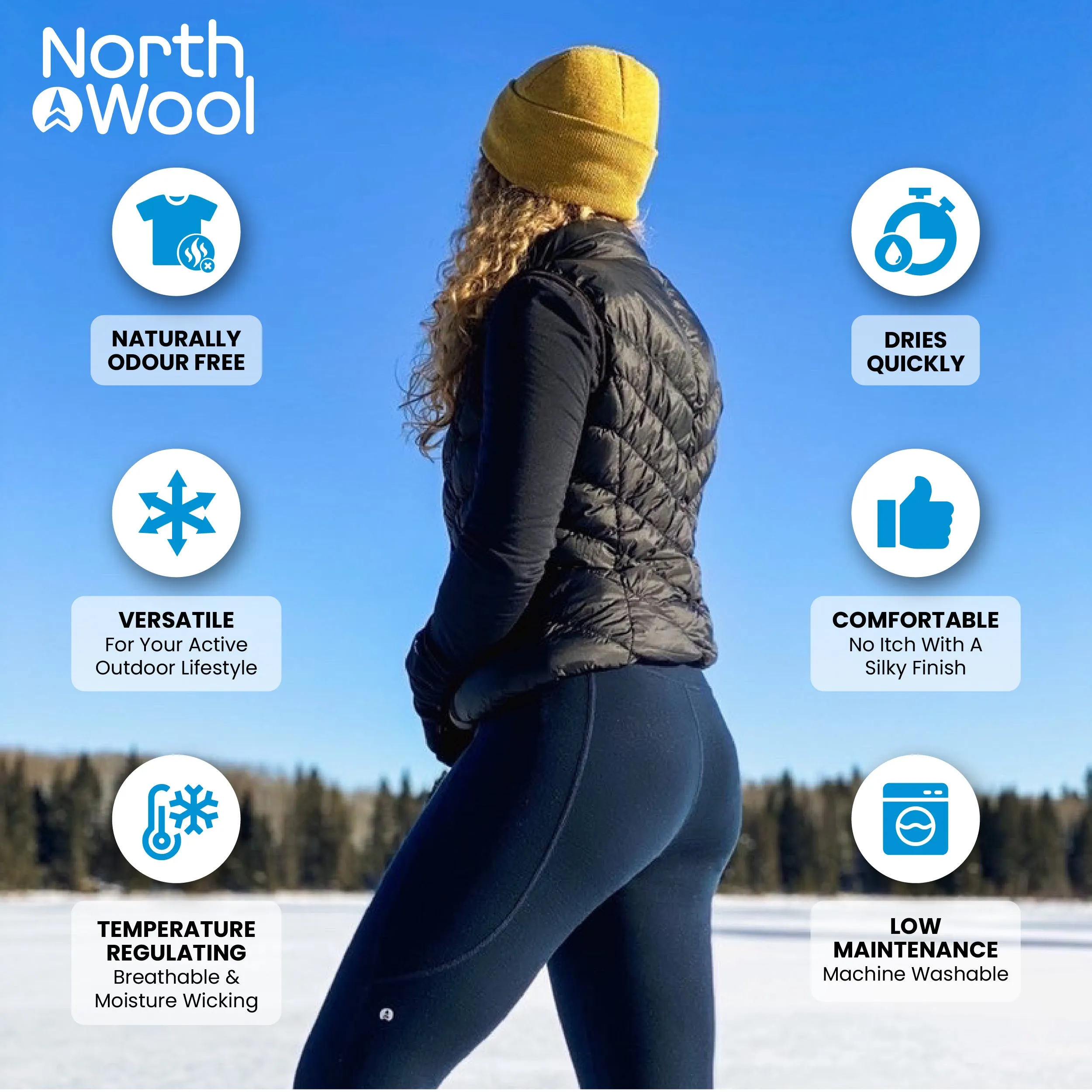 NorthWool Women's Merino Wool Thermal Baselayer Leggings with High Waist - 260 GSM