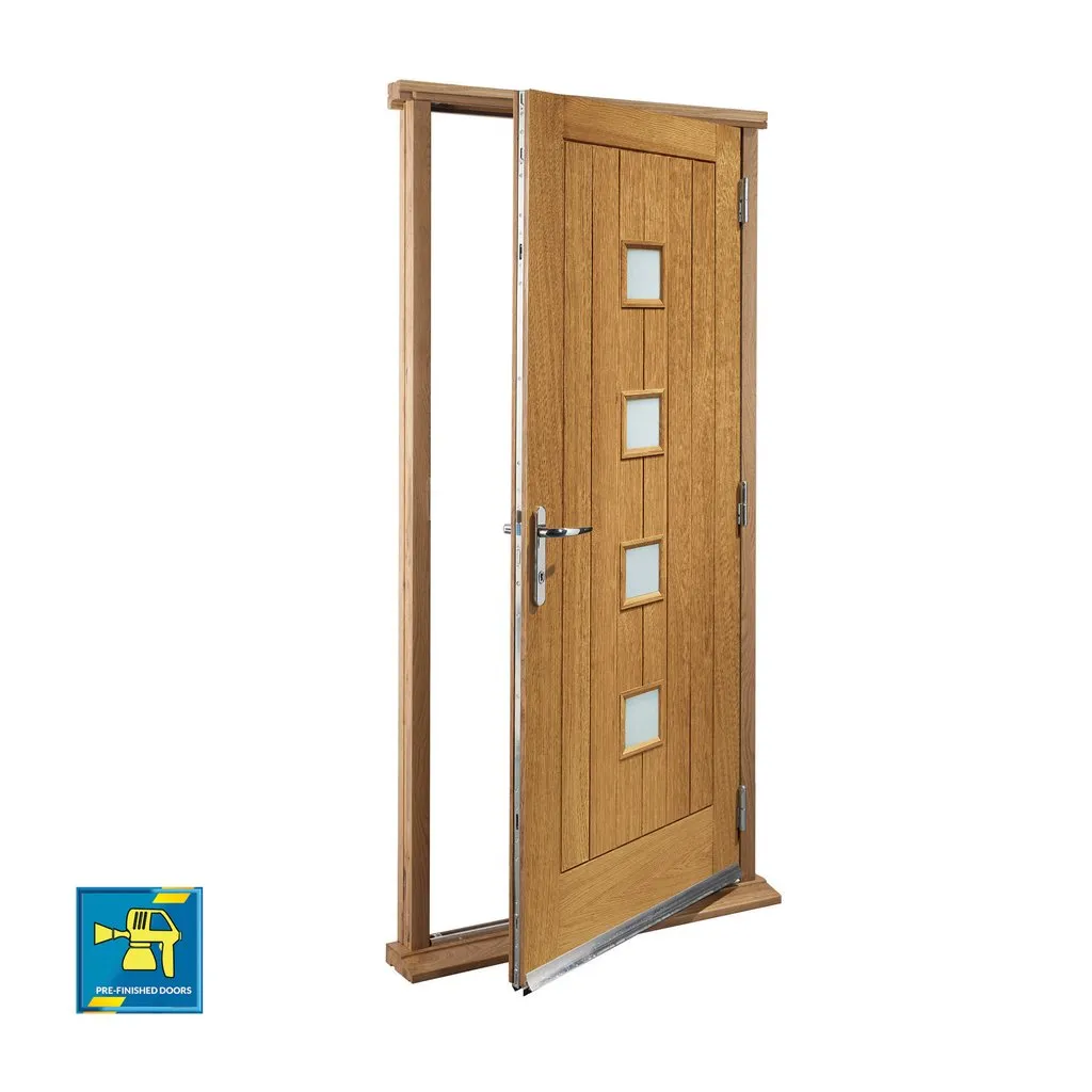 Prefinished Siena Oak Front Door and Frame Set - Frosted Double Glazing