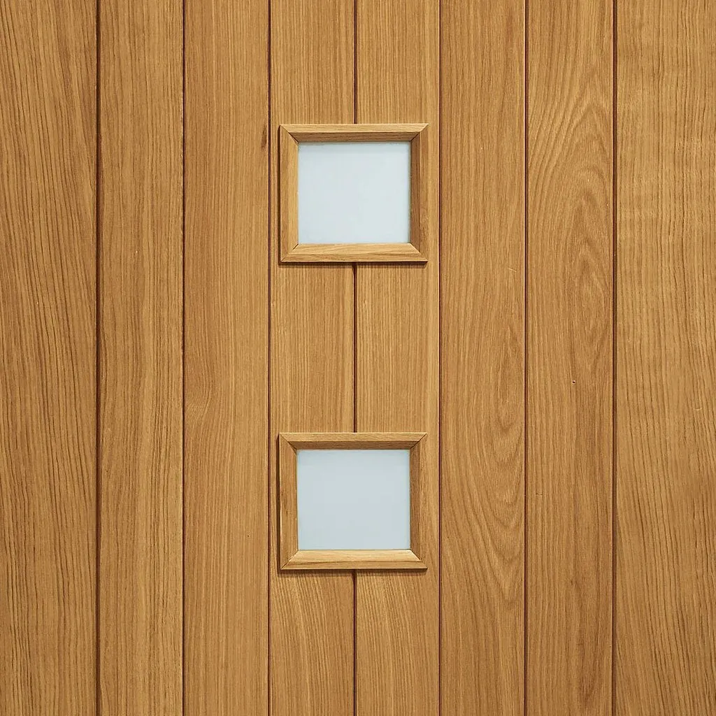 Prefinished Siena Oak Front Door and Frame Set - Frosted Double Glazing