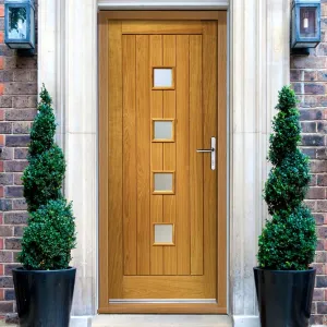 Prefinished Siena Oak Front Door and Frame Set - Frosted Double Glazing