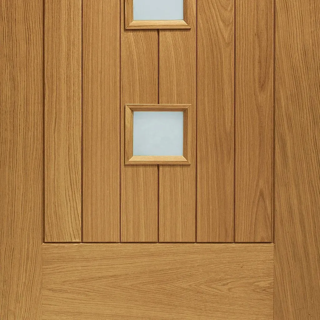 Prefinished Siena Oak Front Door and Frame Set - Frosted Double Glazing