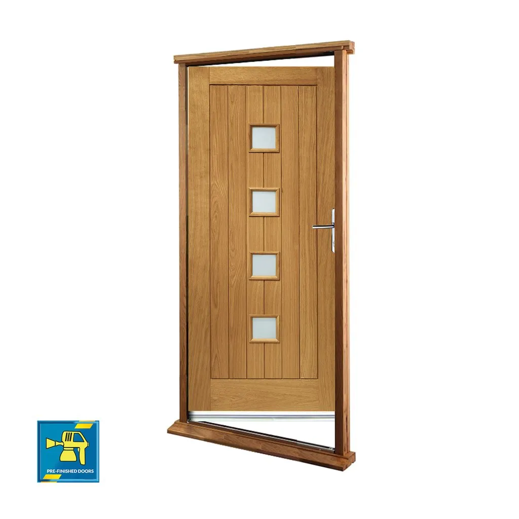 Prefinished Siena Oak Front Door and Frame Set - Frosted Double Glazing