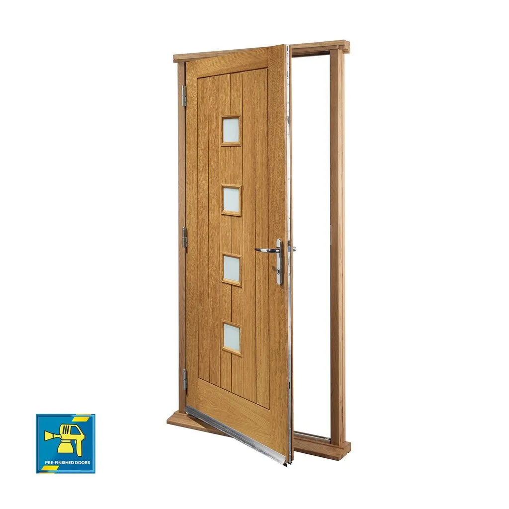 Prefinished Siena Oak Front Door and Frame Set - Frosted Double Glazing