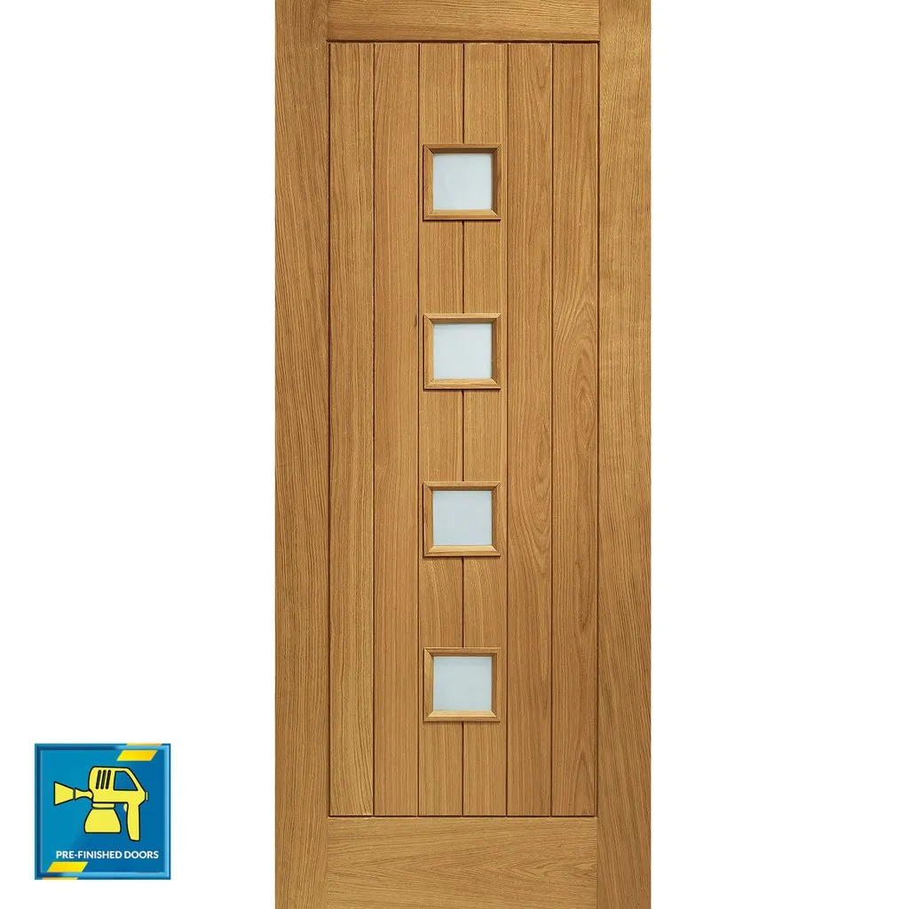 Prefinished Siena Oak Front Door and Frame Set - Frosted Double Glazing