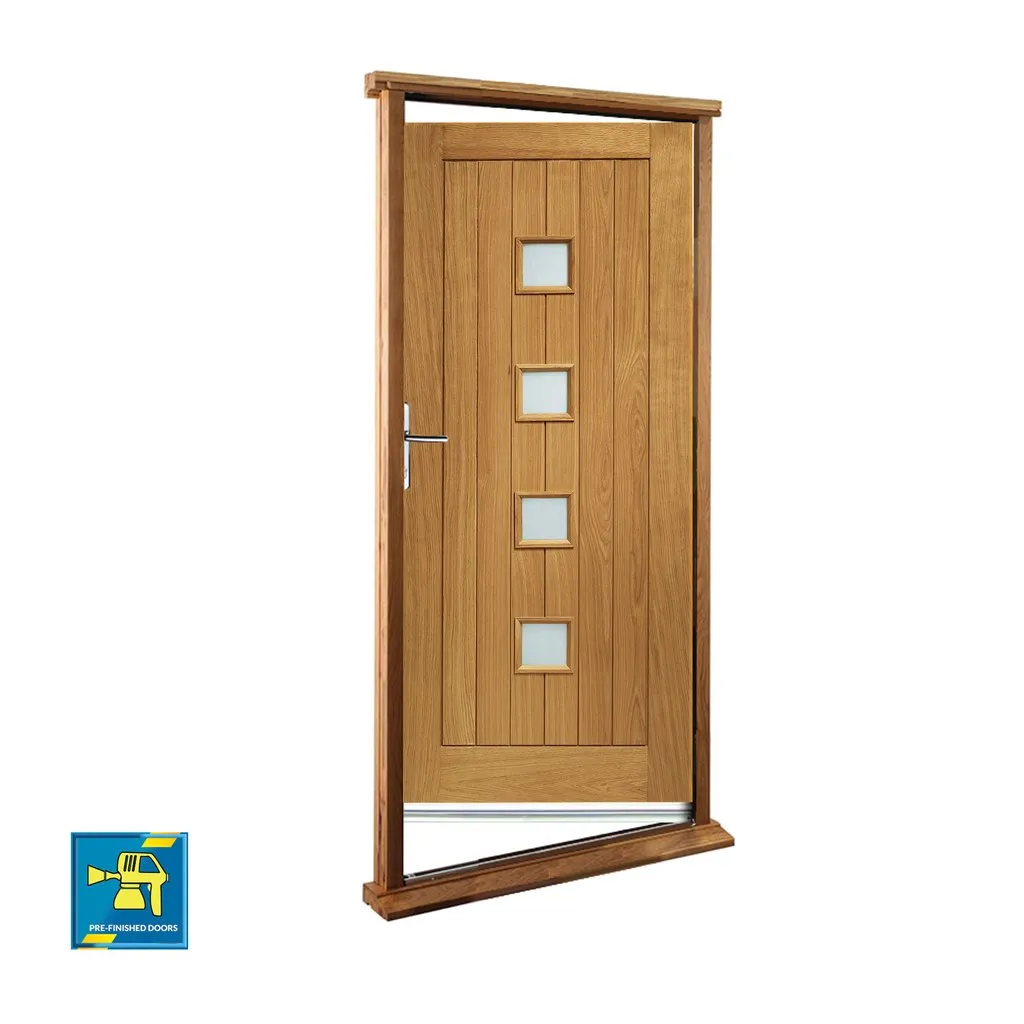 Prefinished Siena Oak Front Door and Frame Set - Frosted Double Glazing