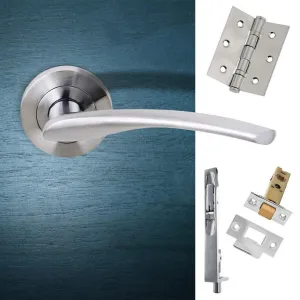 Rebated Double Door Pack Arizona Status Lever on Round Rose Satin Chrome Combo Handle & Accessory Pack