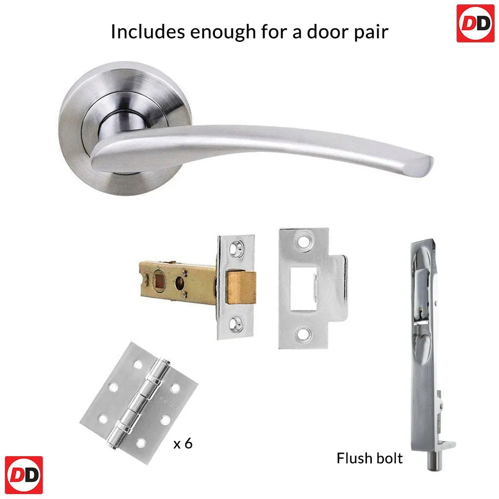 Rebated Double Door Pack Arizona Status Lever on Round Rose Satin Chrome Combo Handle & Accessory Pack