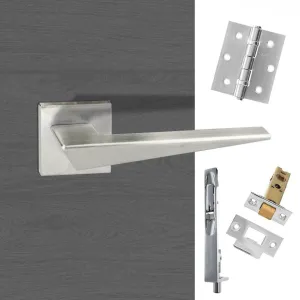 Rebated Double Door Pack Forme Naxos Designer Lever on Minimal Square Rose Satin Chrome Combo Handle & Accessory Pack