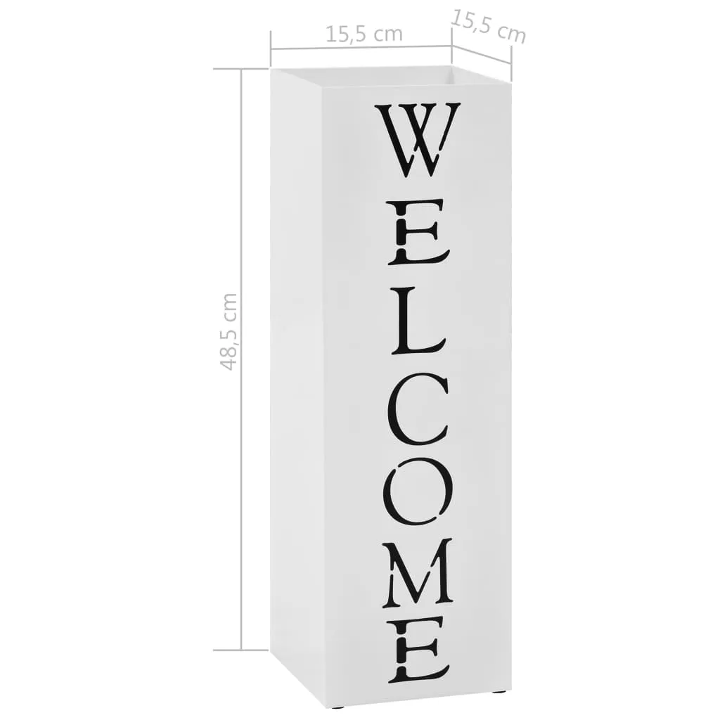 Umbrella Stand Welcome Steel White