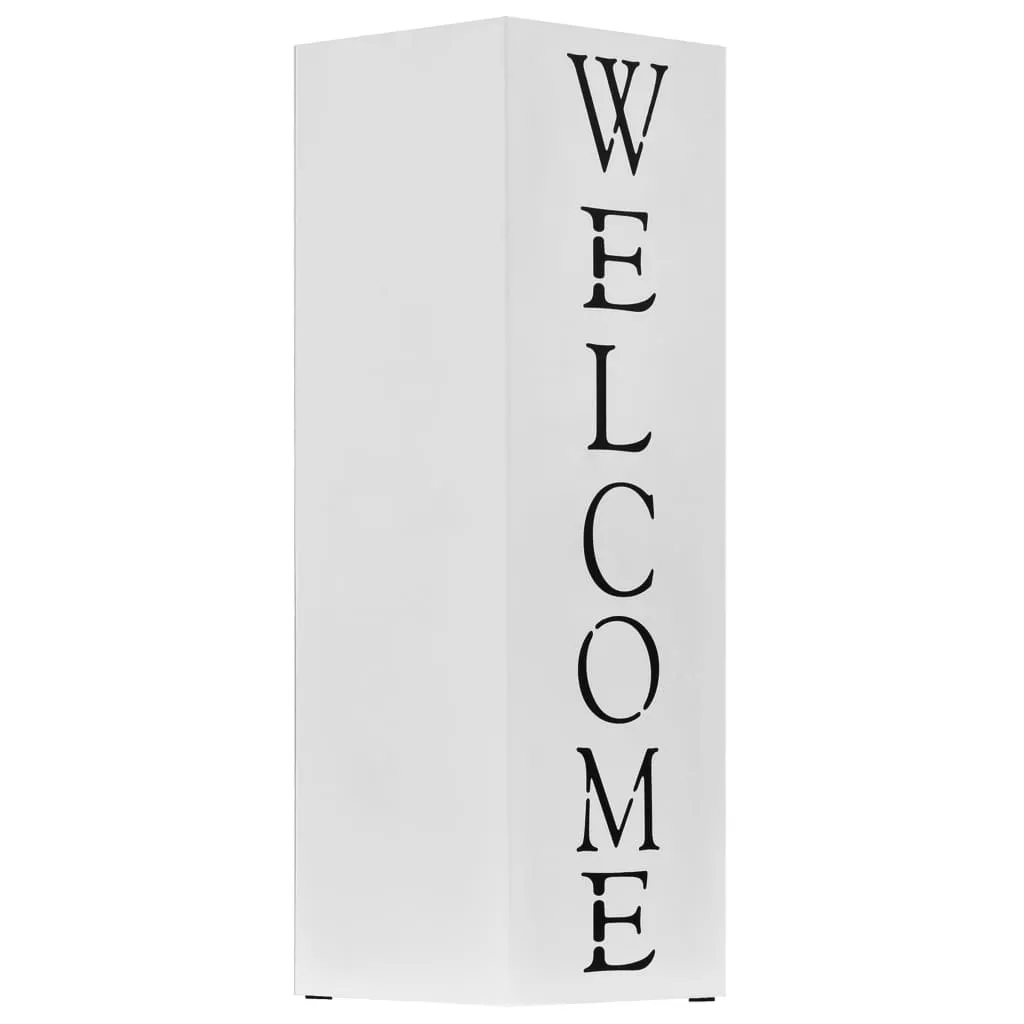 Umbrella Stand Welcome Steel White