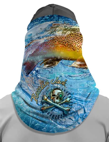 Unisex UV Fishing Neck Gaiter Brown Trout by Rattlin Jack | Comfort Fit Style  | UPF 50 Sun Protection for Neck and Face |