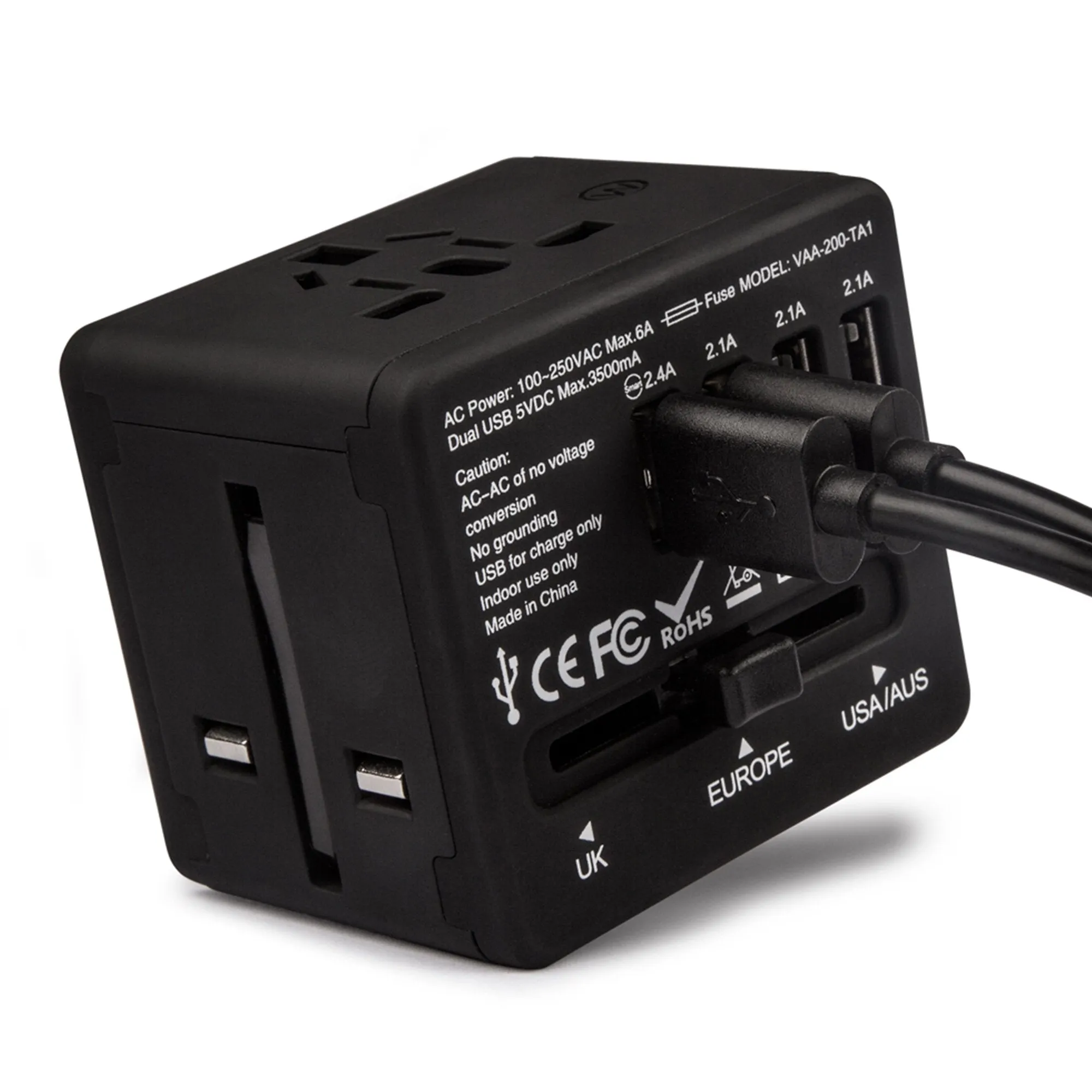 Veho TA-1 Universal 4-Port USB 5V 3.5A World Travel Plug with Multi-Region Adapter for UK, US, EU, AUS